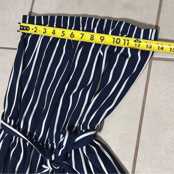 Papaya Women's Blue/white Stripe Jumper Crop Palazzo Strapless Belted Small - Picture 8 of 8